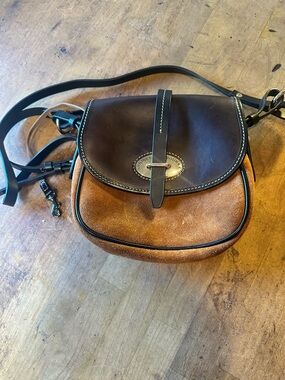 Dooney & Bourke Brown Suede Crossbody with Dark Brown Leather Flap